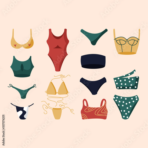 woman bikini swimwear set summer pool party vector isolated