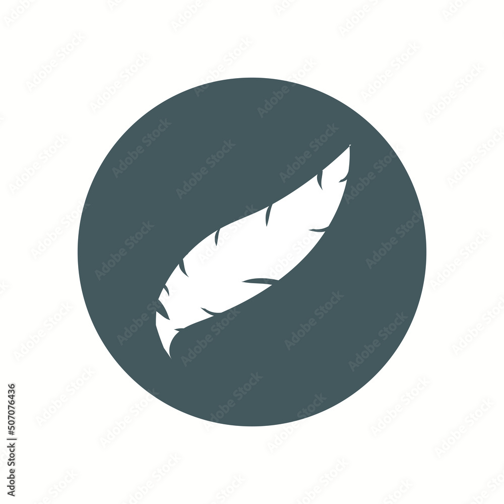 Feather - vector icon on a round grey button. Feather - vector icon on a round grey button.