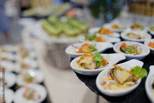Glass shots pastry, wedding catering food, mini canapes food, tasty dessert, Beautiful decorate catering banquet table,  snacks and appetizers, wedding celebration
