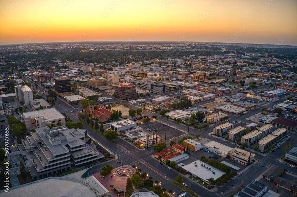 Aerial View of Downtown Bakersfield, California Skyline
