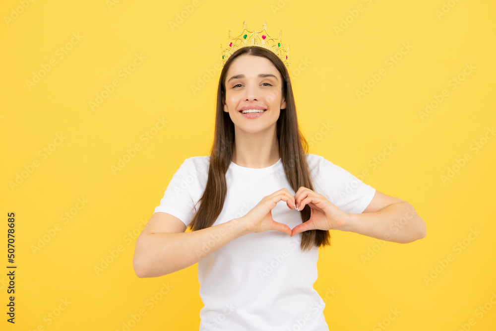 Proud arrogant woman with gold crown. Happy woman in crown, self confident queen, princess in diadem tiara. Selfishness concept. Proud arrogant woman with gold crown. Happy woman in crown, self confident queen, princess in diadem tiara. Selfishness concept.