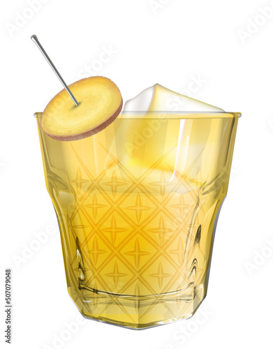 Penicillin cocktail with ginger garnish in isolated background 