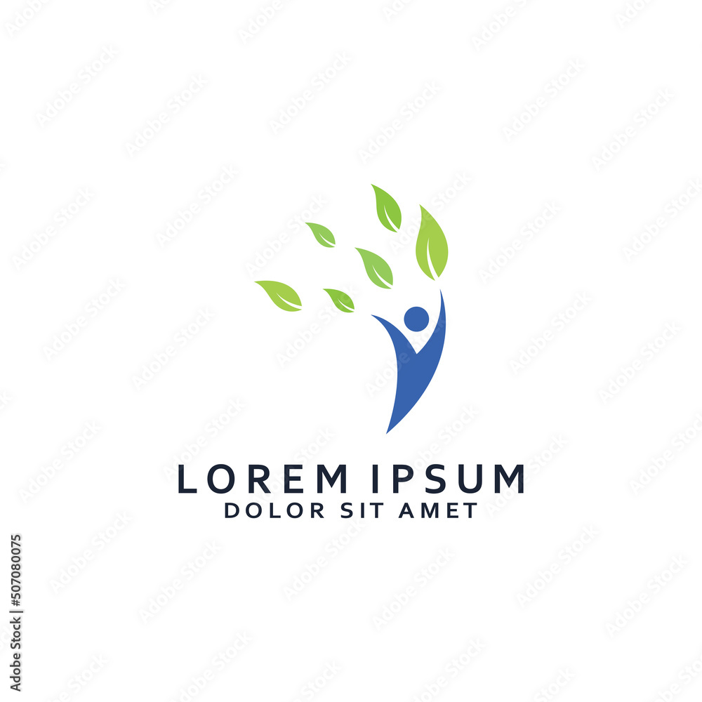 Fototapeta premium Human nature leaf logo. Leaf and human combination logo with template illustration vector concept.