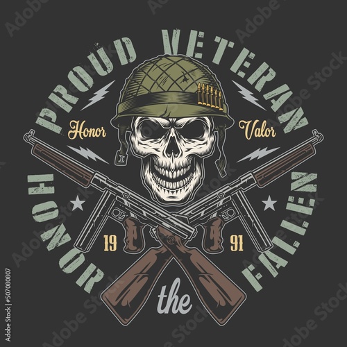Skull Veteran vintage sketch colorful