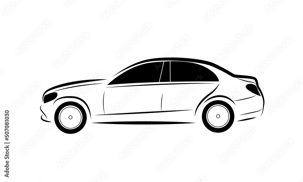 Modern car icon. Sedan or salon car vector isolated on white. 