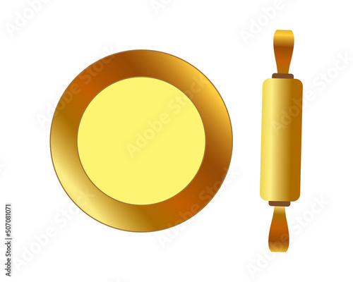 Top view of chapati maker and roller vector isolated. Wooden roti maker icon. 