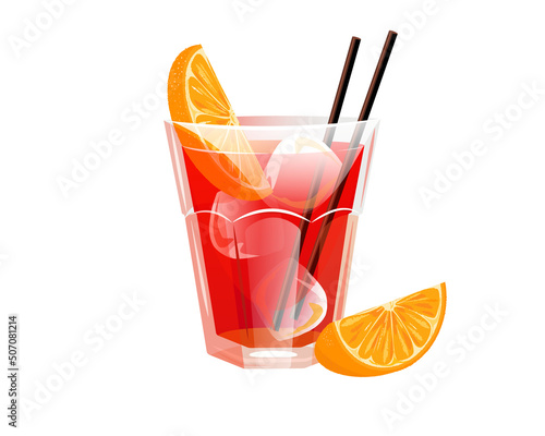 Classic Americano cocktail .Refreshing summer drink with orange and ice.