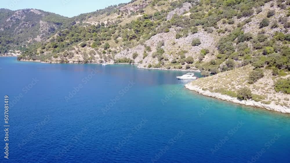 4K native drone shot over Fethiye Gocek Marmaris in Turkey, Aegean and Mediterranean Sea. 4K native drone shot over Fethiye Gocek Marmaris in Turkey, Aegean and Mediterranean Sea.