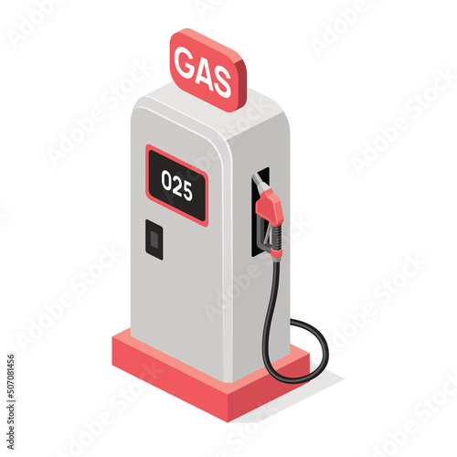 Gas station refueling. Vector 3d line isometric, color web icons, new flat style. Creative design idea for infographics.