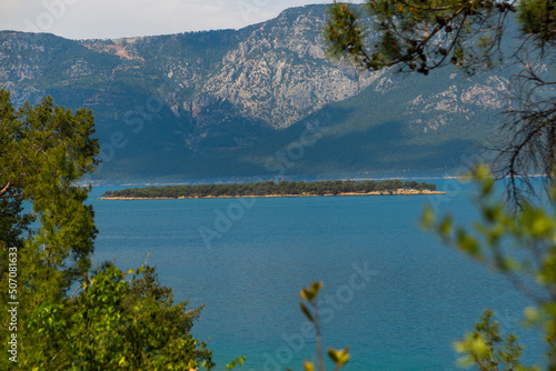 Fototapeta Naklejka Na Ścianę i Meble -  CAMLI, MUGLA, TURKEY: Beautiful seascape with mountain views in the village of Camli