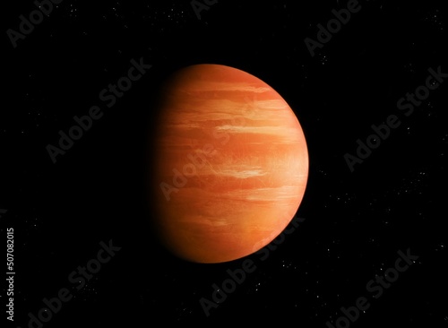 Supergiant planet in space with stars. Exoplanet with a thick atmosphere. Realistic distant planet.