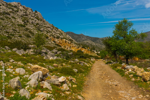 BOZBURUN, MUGLA, TURKEY: Landscape with a view of the road and mountains in Bozburun village