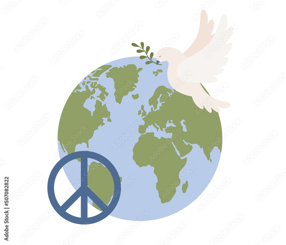 International day of peace. Planet earth and World peace dove. Bird ...