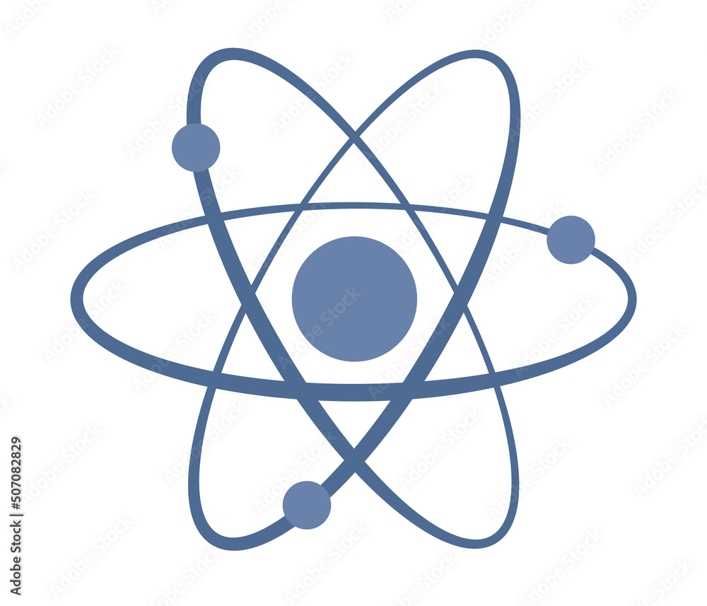 Atom icon. Quantum physics symbol. Vector flat illustration Atom icon. Quantum physics symbol. Vector flat illustration