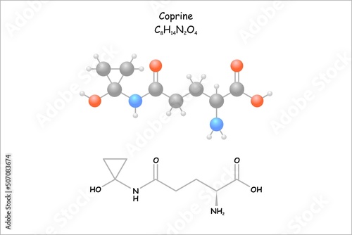 Stylized molecule model/structural formula of coprine. Mykotoxin of the common inkkap (coprinus atramentarius).