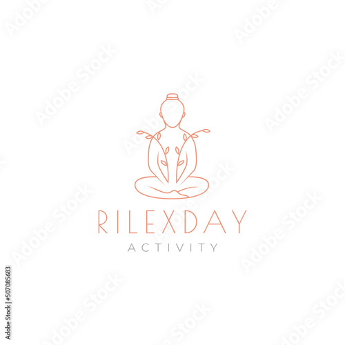 line human with flower relax yoga logo design vector graphic symbol icon illustration creative idea