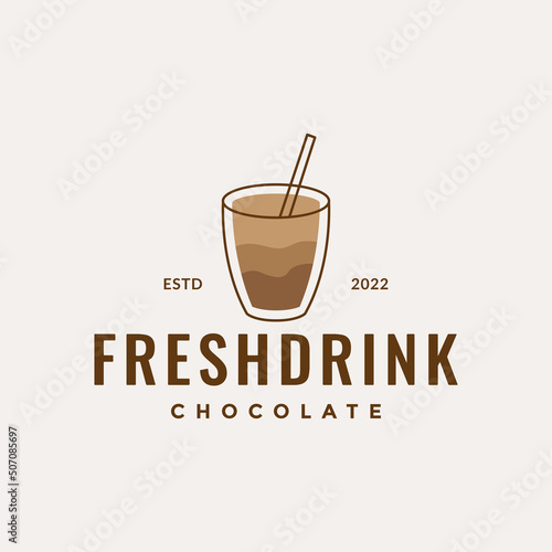 line drink glass with fresh ice chocolate abstract logo design vector graphic symbol icon illustration creative idea