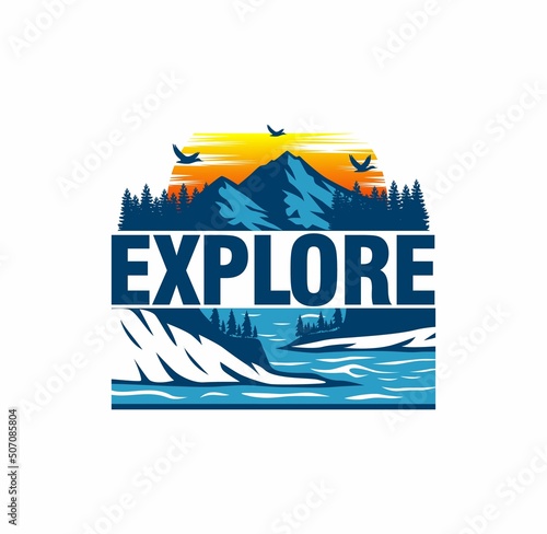 explore typography concept, outdoor adventure . Vector graphic for t shirt and other uses. 