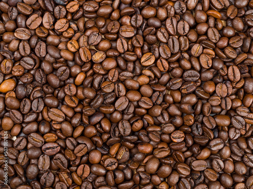 Roasted Coffee beans texture background  top view