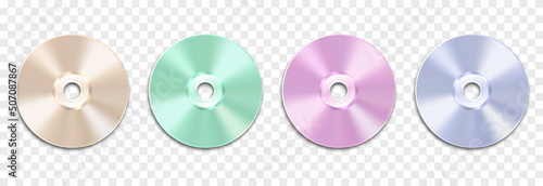 Set of vector disks on an isolated transparent background. Realistic disc png. Modern disk. CDs png.