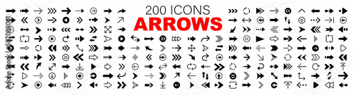 Arrow 200 icon set. Arrow. Cursor. Collection different arrows sign. Black vector arrows icons. Modern simple arrows. Vector illustration.