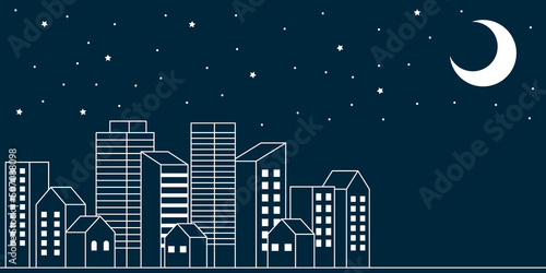 背景素材_シンプルなビル街_夜