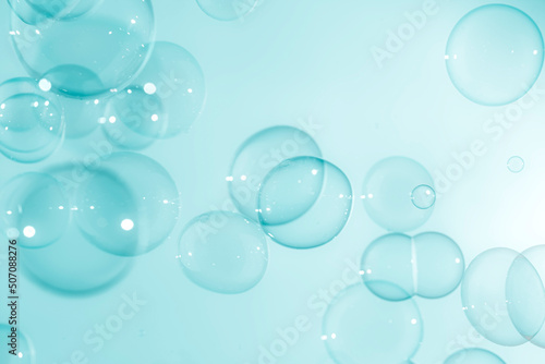 Abstract Beautiful Transparent Soap Bubbles Background. Soap Sud Bubbles Water.