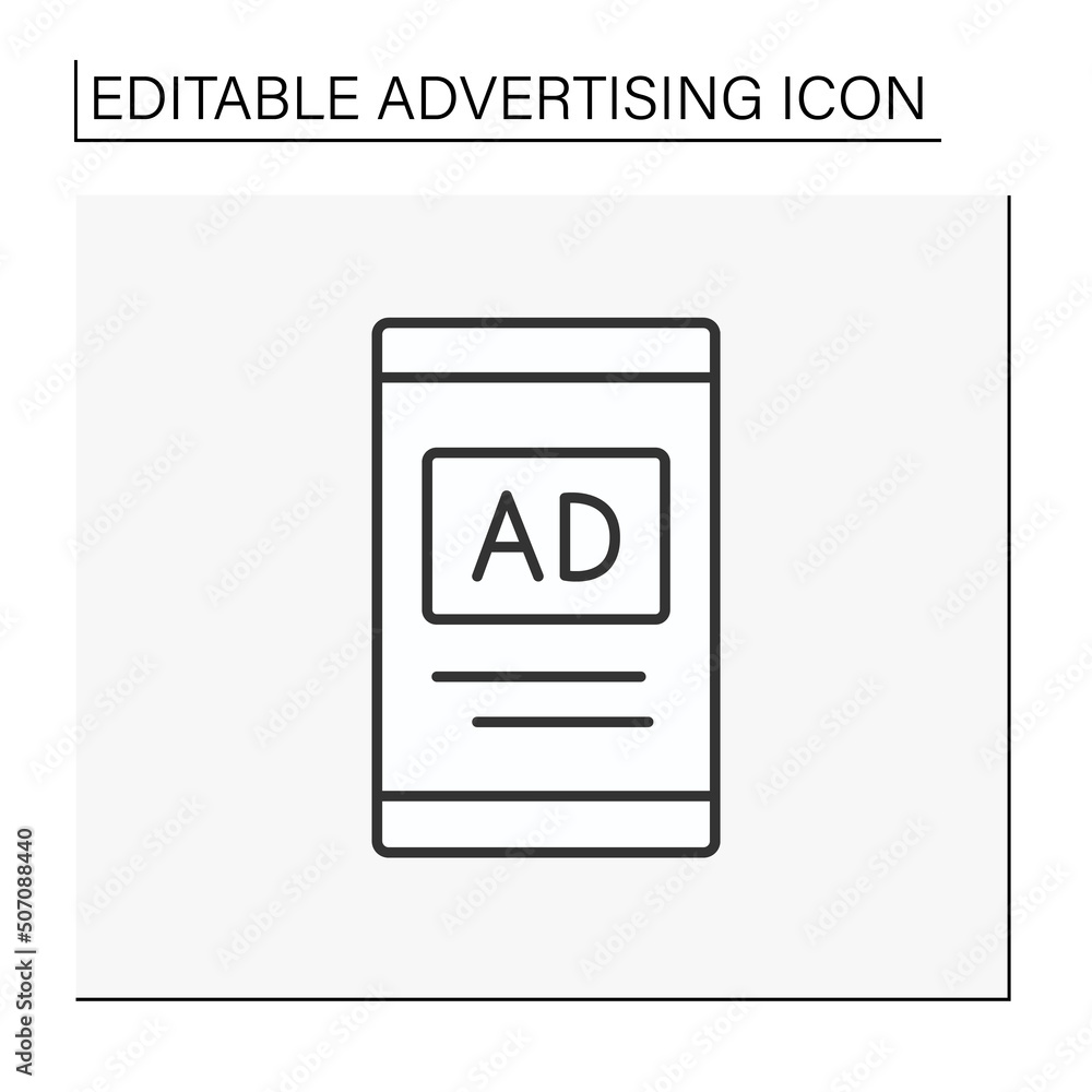 Advertisement line icon. Promote products for selling by mobile phone. Business concept. Isolated vector illustration. Editable stroke Advertisement line icon. Promote products for selling by mobile phone. Business concept. Isolated vector illustration. Editable stroke