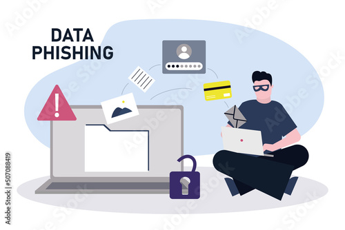 Male hacker attacking. Password phishing attack, money from card and identity theft. Fraud investigation and prevention. Internet hackers stealing privacy account