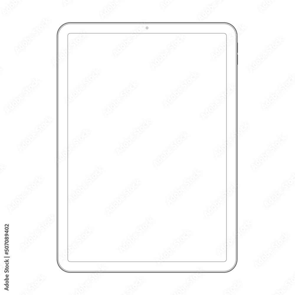 Outlined realistic ipad air tablet drawing isolated mockup. Vector illustration
