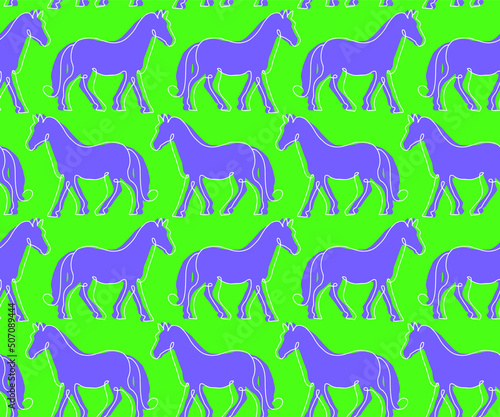 Abstract One Line Drawing Horses with Shadows Seamless Vector Pattern Isolated Background