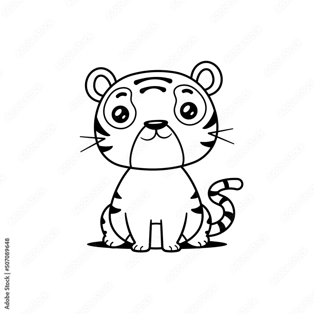 Fototapeta premium Kawaii tiger outline drawing for coloring pages vector cartoon illustration