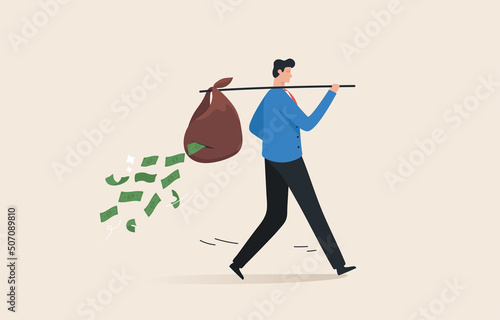 Lose money. Financial debt. Cost growth. economic crisis. Personal budget expenditures. The money wasted in vain. A young man or a businessman loses his money.