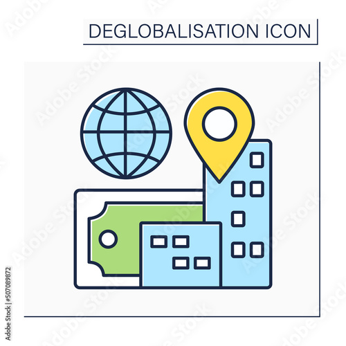 Reverse globalization color icon. Integration of economies and financial markets. Deglobalisation concept. Isolated vector illustrations