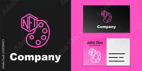 Pink line NFT Digital crypto art icon isolated on black background. Non fungible token. Logo design template element. Vector