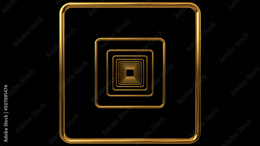 multiple square shaped gold metal tunnel overlay background 3D Rendering multiple square shaped gold metal tunnel overlay background 3D Rendering