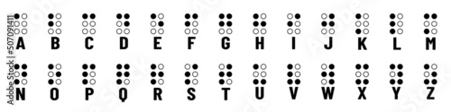 Braille Alphabet - Tactile Writing System Used By People Who Are Blind - Vector Illustrations Set Isolated On White Background
