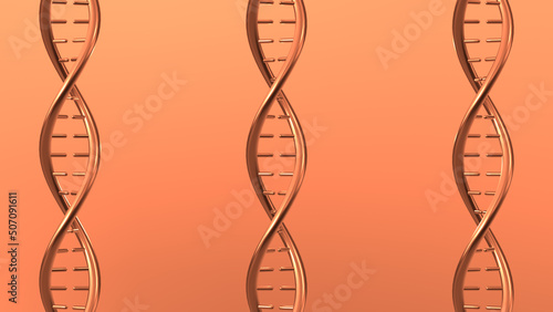 Three bronze metal dna 3D Rendering