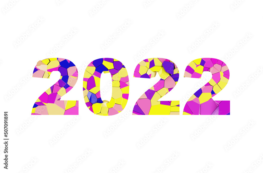 Broken 2022 year isolated on white background. The number 2022 is destroyed - represents the old year 2022, 3d rendered