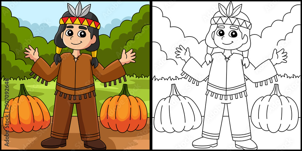 Thanksgiving Native American Boy Illustration