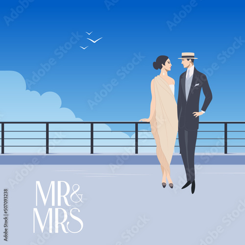 Art Deco Couple. Vintage Love Concept Illustration