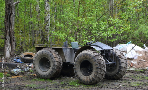 Homemade all-terrain vehicle with large wheels
