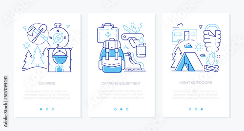 Camping and overnight stay outside - line design style banners set