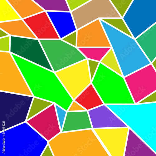 Colorful mosaic background. Color shapes concept. Bright gradients and dark lines. Trendy color backdrop. Geometric design for Stained glass, web, banner, poster. Vector illustration.
