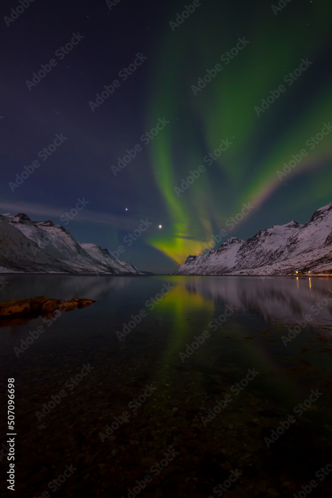 Aurora Borealis (Northern Lights) at Ersfjordbotn near Tromso in Norway