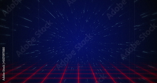 White particle coming from the background above red squared floor