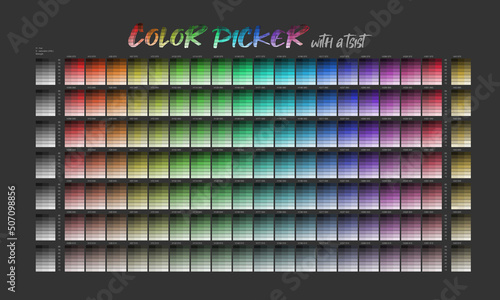 Color Picker with a twist - a table guide of colors sorted by strength, hue and saturation. 