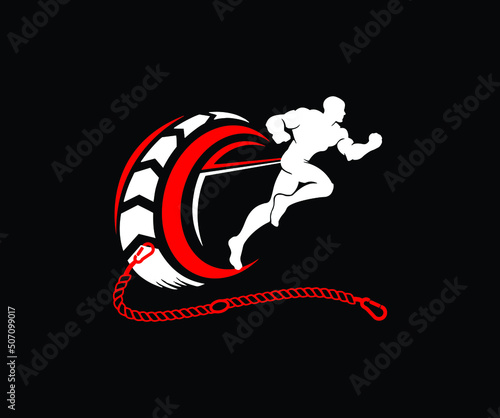 running man vector symbol, sport and competition concept background, tyre fitness