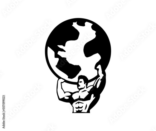 Gym Logo Template. Atlas Titan Holding Globe on both hands.