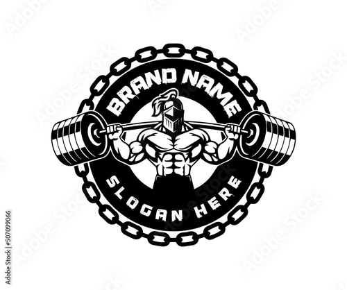 muscular spartan with barbell, logo, mascot, character - Weightlifting Logo template